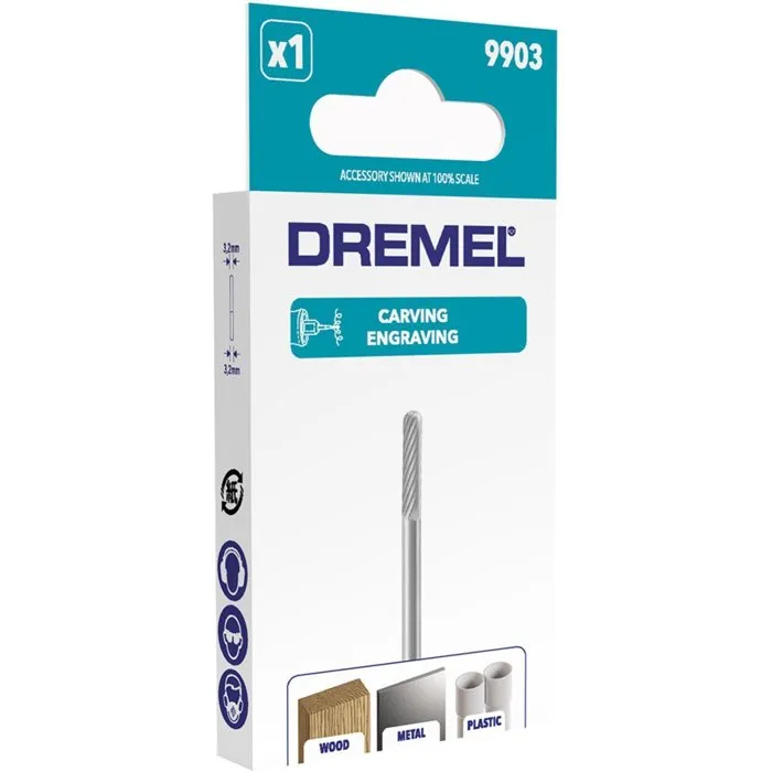 Dremel 9903 Fresa de carburo de tungsteno para metal, madera y plástico, Ø 3.2mm 1