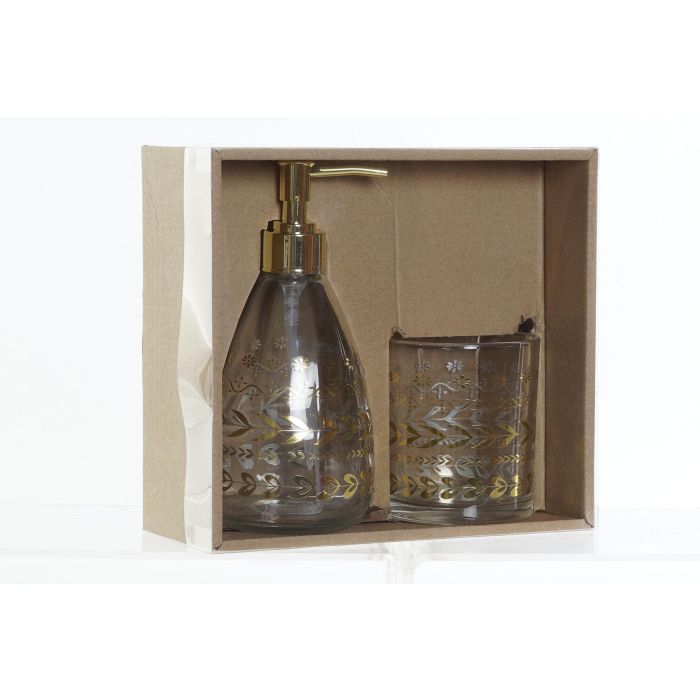 DKD Home Decor Set 2 Dispensadores Jabón Líquido Baño Glam Cristal ABS Dorado con Detalles de Hojas. Medidas 9x18x9 cm, 400ml 3