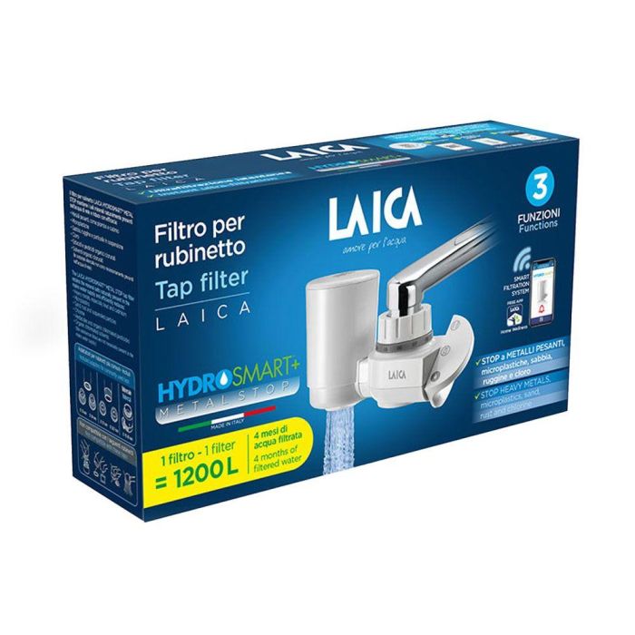 Laica Filtro para grifo Venezia R60A Hidrosmart, Blanco, Mantiene Minerales, Reduce Microplásticos y Cloro, App Wellness 1