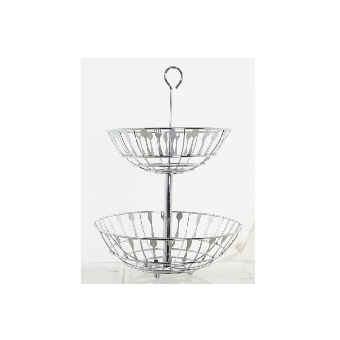 DKD Home Decor Frutero Básico de Metal Cromado Plateado con 2 Niveles 28x28x40 cm