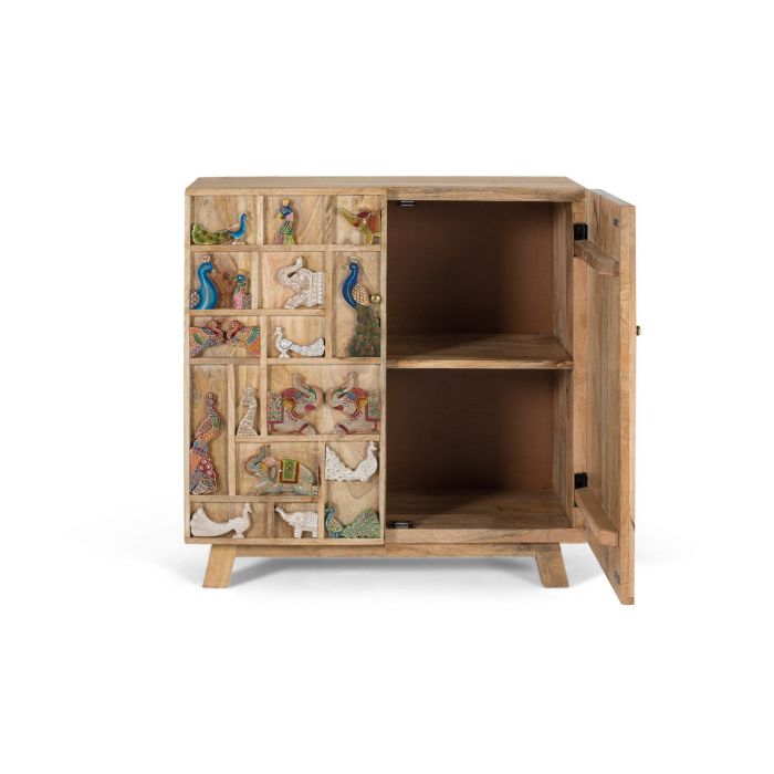 Giner y Colomer Cómoda de Madera de Mango Natural con Puertas y Relieves Artesanales 2