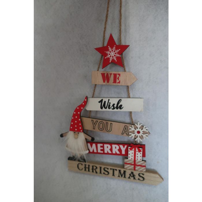 DKD Home Decor Set de 12 Adornos Navideños Colgantes Tradicionales, Decoración Rojo Natural de MDF y Cuerda, 47x27 cm