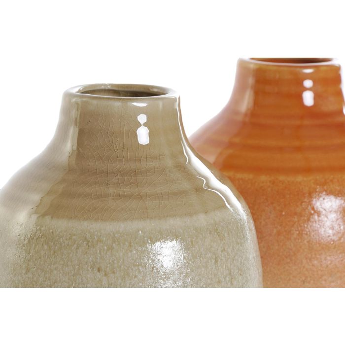 DKD Home Decor Jarron Scandi de Porcelana Marron Naranja, Medidas: 17x14x14 cm, Set de 4 Unidades 1
