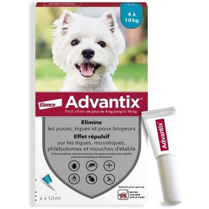 Pipetas antiparasitarias ADVANTIX 4: para perros pequeños de 4 a 10 kg