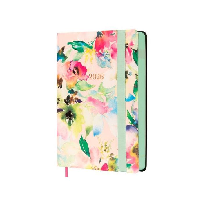 Finocam F4-118x168 mm Agenda Flexi Joy 1 Día/Página Tapa Blanda Bloom 2026 – Pequeña, Goma Elástica y Cinta