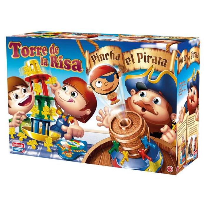 Falomir Juego de Mesa Infantil Pincha el Pirata y Torre de la Risa - Pack 2 Juegos para 2 Jugadores, Edad 3+ Años, Cartón y Plástico 1
