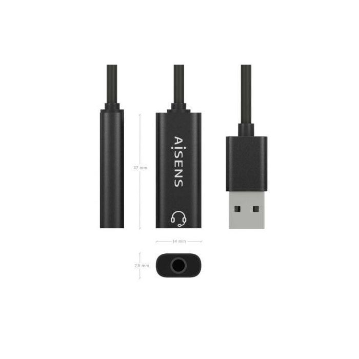 AISENS - CONVERSOR USB-A A AUDIO 48KHz, USB-A/M-JACK 3.5/H, NEGRO, 10CM 2