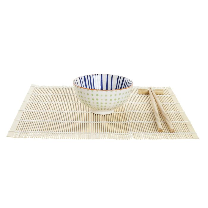 DKD Home Decor Set de 16 Piezas Sushi Oriental Gres y Bambú Azul Blanco Verde Naranja 14.5 x 14.5 x 31 cm 2