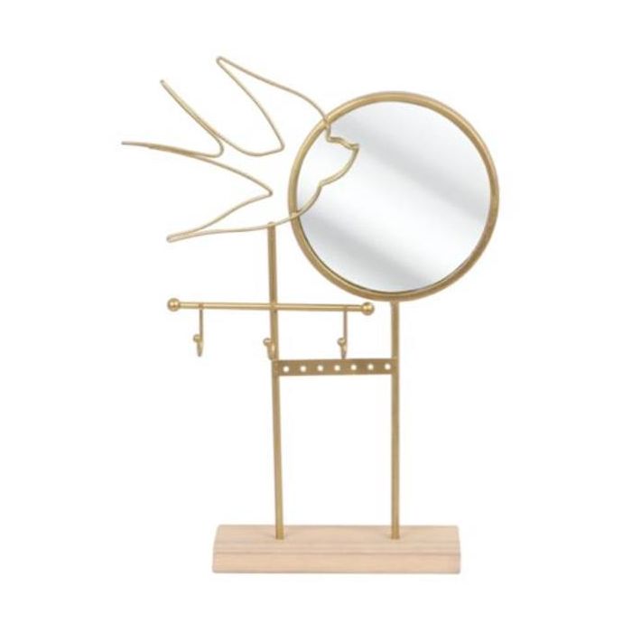 DKD Home Decor Joyero Moderno Dorado de Metal y Madera, con Detalle Golondrina, 7 cm Largo x 32 cm Alto x 23 cm Ancho (Set de 4 Unidades)