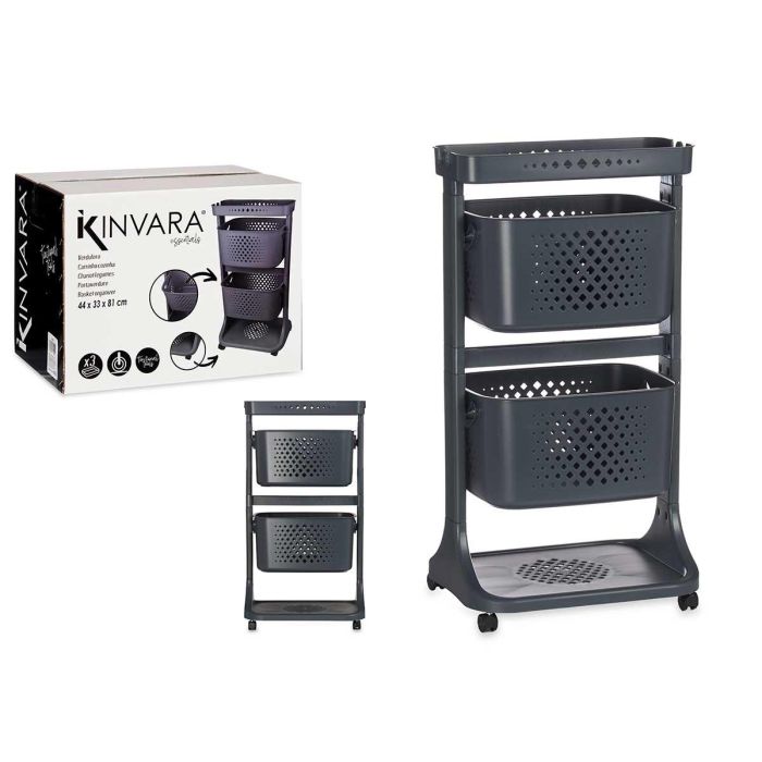 Verdulero de plástico Kinvara 2 alturas con ruedas, antracita - 35x82x43 cm Verdulero de plástico Kinvara 2 alturas con ruedas, antracita - 35x82x43 cm