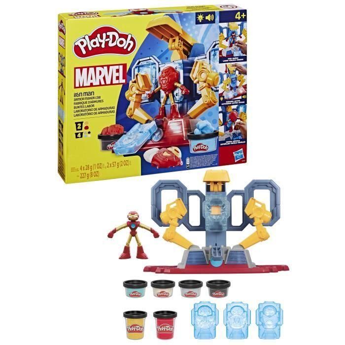 Play-Doh Iron Man Armor Factory, set con figura de Iron Man y plastilina, 4 años, Marvel