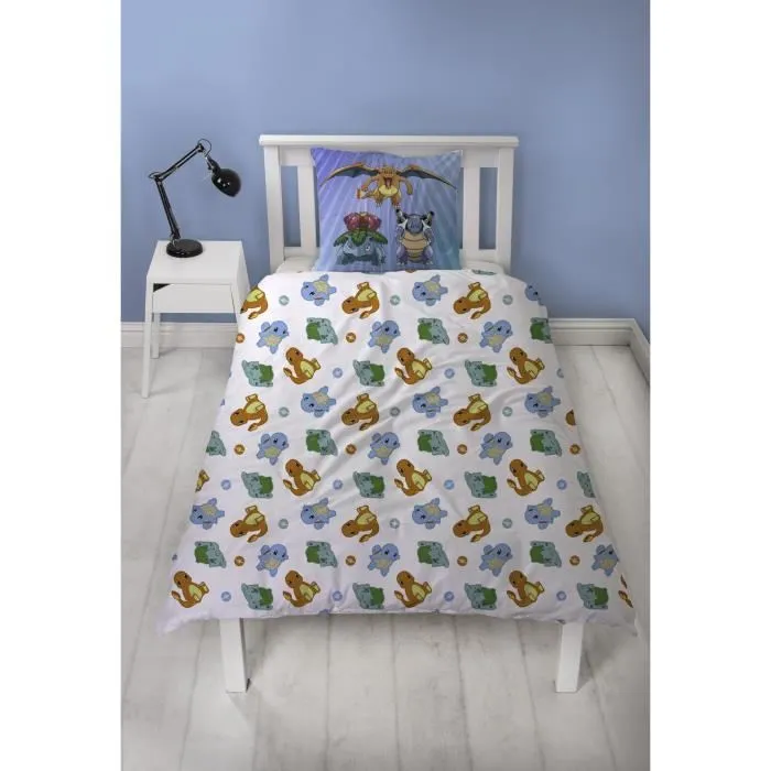 Pokemon AAARQ16165 Juego de Cama Reversible Pikachu y Starter Azul Microfibra 140x200 cm + 63x63 cm 3