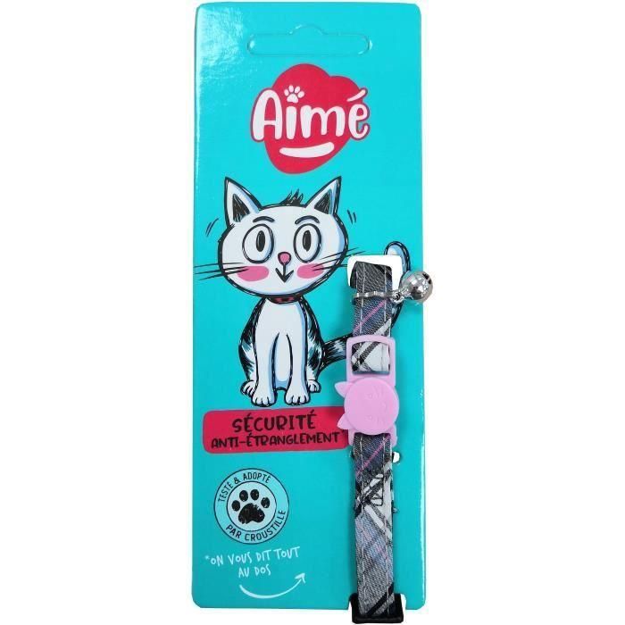 Aime AIM3281019020686 - Collar para Gato Tartán Rosa y Azul Vaquero con Flor Color Caramelo y Cascabel Dorado