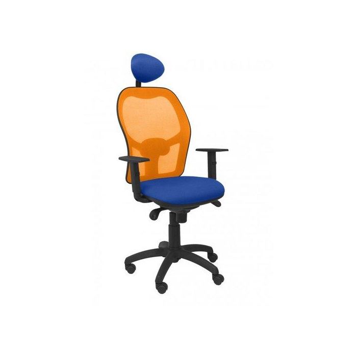 Silla Piqueras Y Crespo Jorquera Brazos Regulables Cabecero Fijo Mecanismo Sincro Con Regulador De Tension Respaldo De Malla Naranja Y Asiento Tapizado Bali Azul