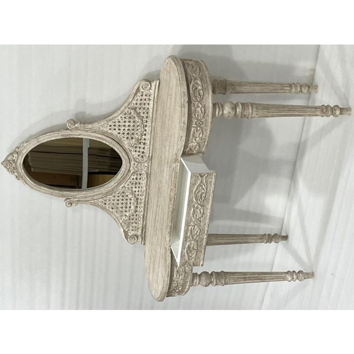 DKD Home Decor Tocador Romántico Beige con Espejo, 1 Cajón, Madera de Mango y MDF, 114x44x141 cm 1