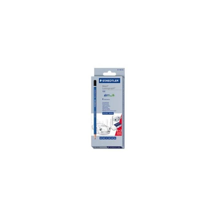 Staedtler Mars Lumograph 100 Estuche de cartón con surtido de instrumentos de dibujo artístico, 6 piezas, azul, 61 100 C6