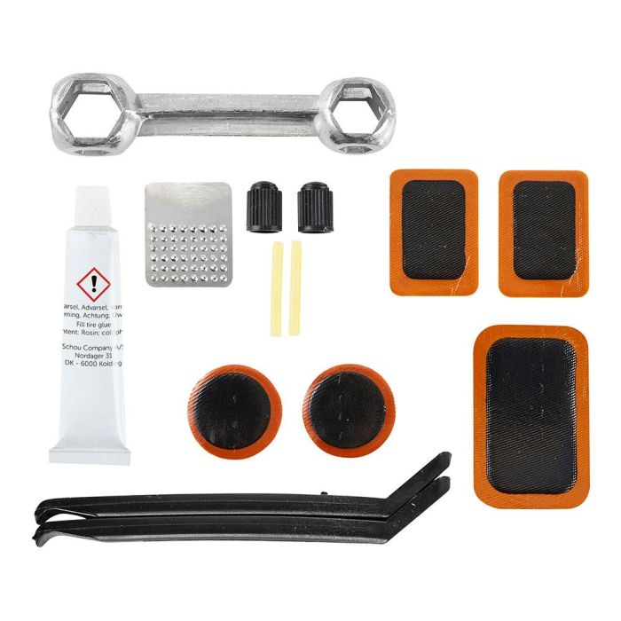 Rawlink Kit Reparación Pinchazos con Herramienta, 14 Piezas, Llave Inglesa, Palancas, Válvulas y Gomas