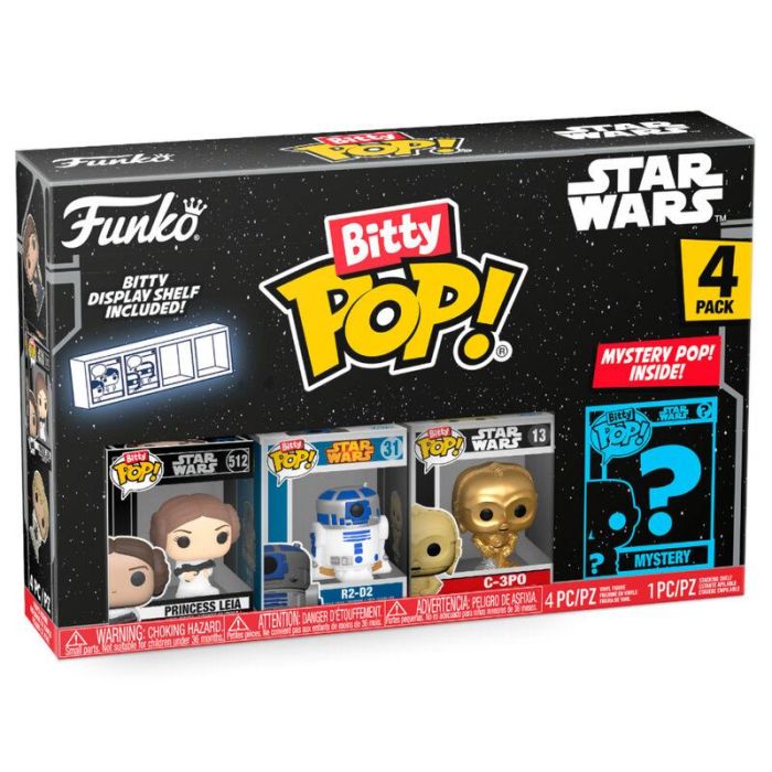 FUNKO Bitty POP! Star Wars: Pack 4 figuras coleccionables de personajes, incluye a Leia y una figura misteriosa