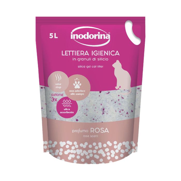 Inodorina Arena de Gel de Sílice para Gato Magique Rose 5 Lt - Anti-Olor, Ultra Absorbente, Hipoalergénica (4 Semanas)