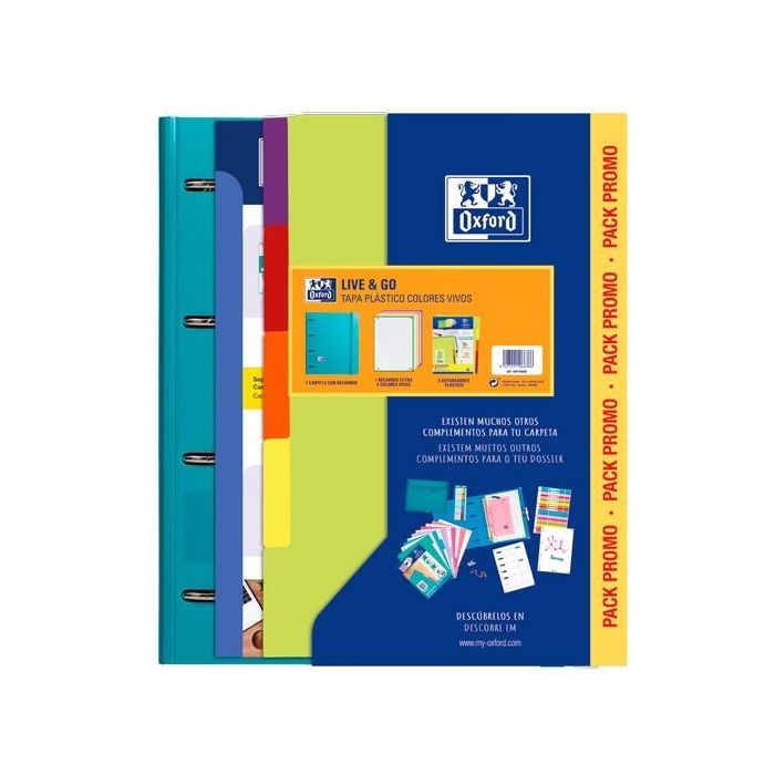 Oxford Europeanbinder Live & Go Carpeta 4 Anillas A4 C-Recambio 80H 5x5 C-Separadores Polyfoam Colores Vivos Pack Promo Oxford Europeanbinder Live & Go Carpeta 4 Anillas A4 C-Recambio 80H 5x5 C-Separadores Polyfoam Colores Vivos Pack Promo