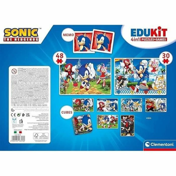 Clementoni - Edukit - Sonic - Caja de aprendizaje 4 en 1 - 2 rompecabezas, 1 nota, 1 juego de 6 cubos - Hecho en Italia - A partir de 4 años 1