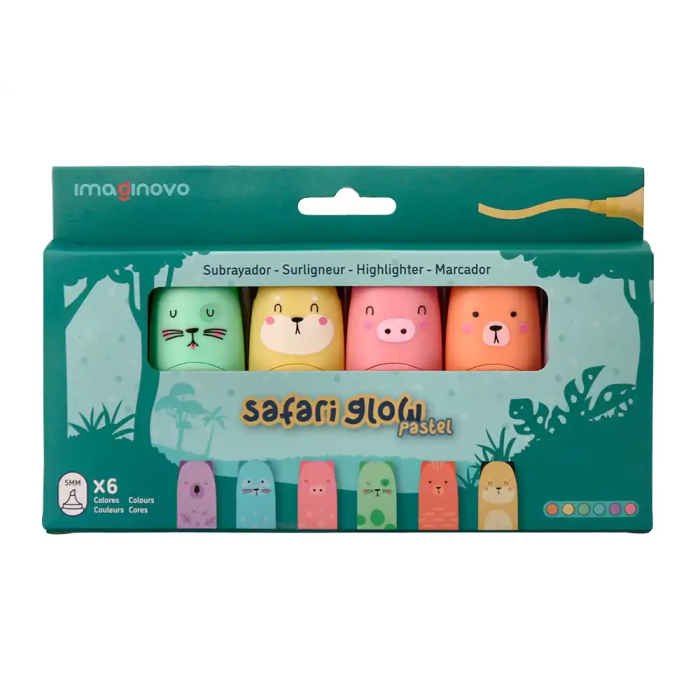 Imaginovo Rotulador Fluorescente Safari Glow Pastel Animales Caja 6 Unidades Surtidas 1