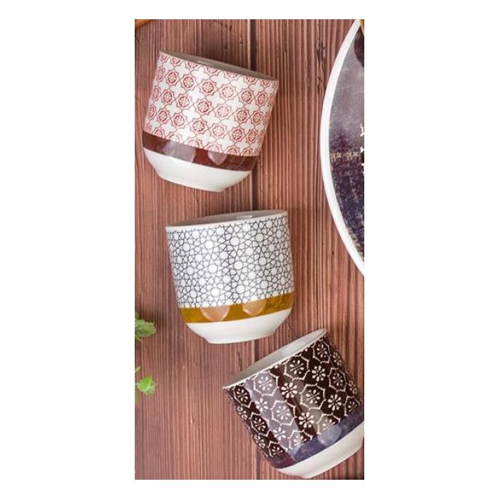 DKD Home Decor Plato New Bone Árabe Granate Gris 25.5x25.5 cm Apto Microondas Lavavajillas Colección Greature 1 Pack 12 Surtido 1