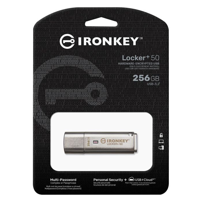 Kingston IronKey 256GB USB 3.2 Gen 1, 145 MB/s Lectura, Encriptación AES 256-bit, Plata 2