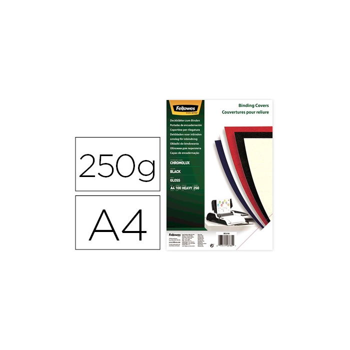 Fellowes Tapa Encuadernacion Cartón Brillo Negro DIN A4 250 gr Pack 100 Unidades 0 Fellowes Tapa Encuadernacion Cartón Brillo Negro DIN A4 250 gr Pack 100 Unidades 0