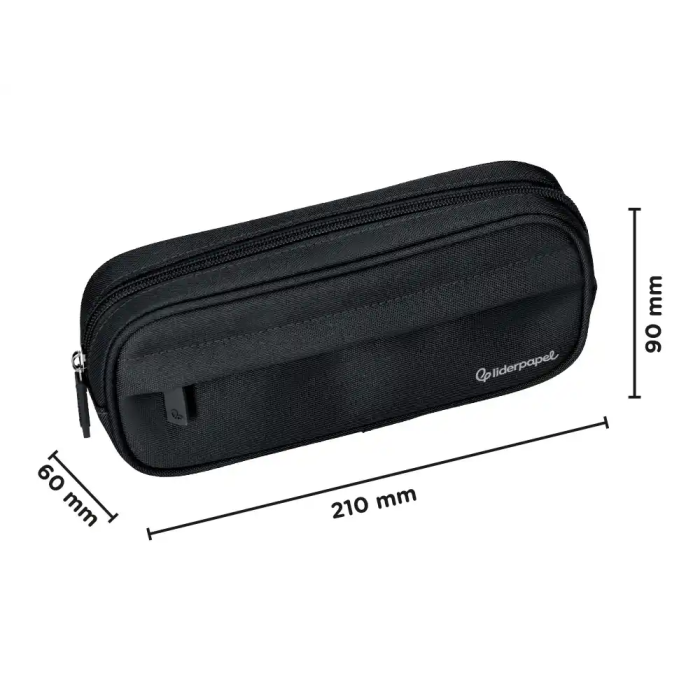 Liderpapel Estuche Portatodo Classic Ovalado Negro, 2 Cremalleras con Bolsillo Delantero, 210x90mm 1
