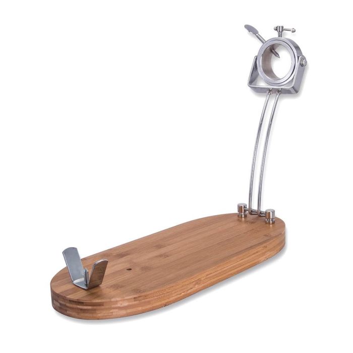 3 Claveles Jamonero Plegable Cabezal Giratorio Base Madera 47x18,5x37cm