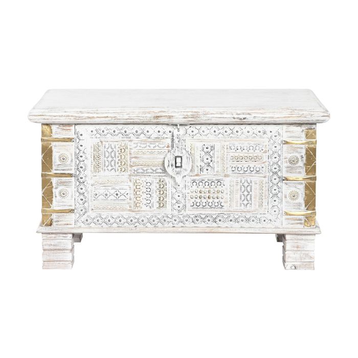 DKD Home Decor Baúl Indio Blanco Dorado 40 x 45 x 80 cm Mango y Metal Hecho a Mano 5