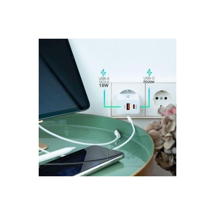 TooQ TQWC-2SC04WT Cargador de Pared Carga Rápida 20W Doble Puerto USB-C Power Delivery y USB-A Quick Charge 3.0 Blanco 3 TooQ TQWC-2SC04WT Cargador de Pared Carga Rápida 20W Doble Puerto USB-C Power Delivery y USB-A Quick Charge 3.0 Blanco 3