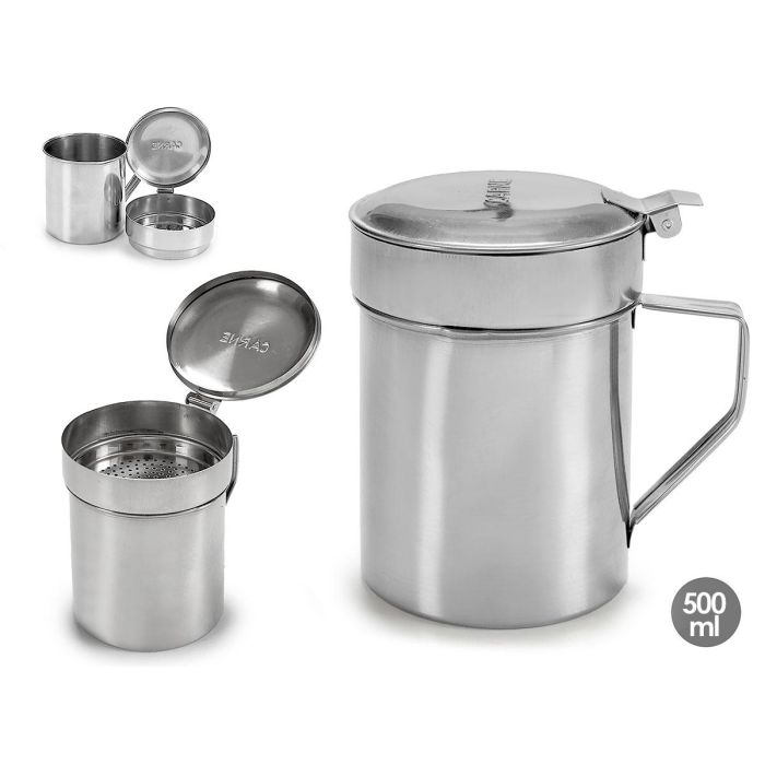 Kinvara Grasera de Acero Inoxidable 500 ml para Carne, Recipiente Separador de Grasa para Cocina, Color Plata 12.5x12x10 cm (24 Unidades)