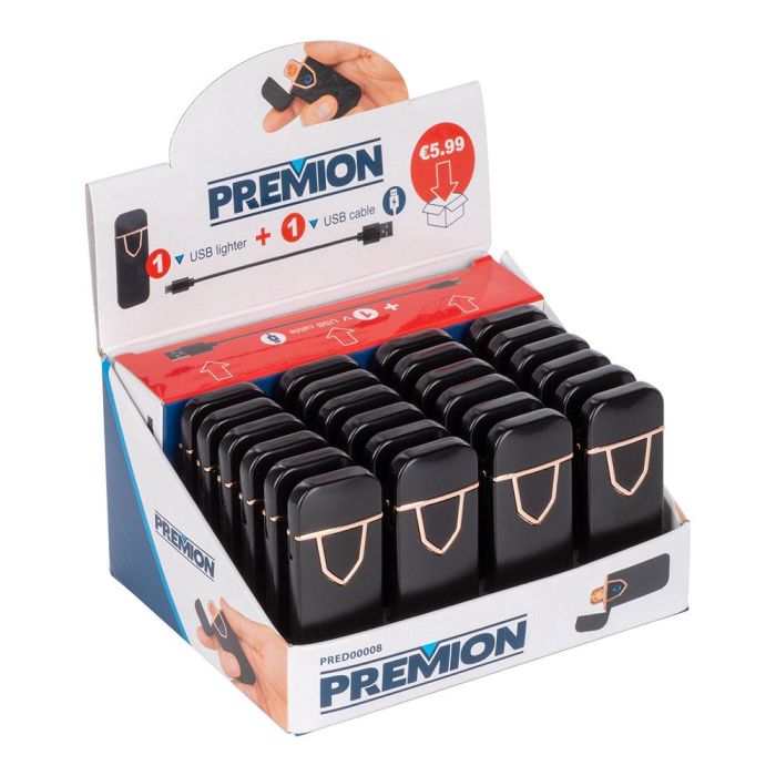 Premion Encendedor electrónico sin llama USB, con indicador de batería y cable de carga, negro - 24 unidades Premion Encendedor electrónico sin llama USB, con indicador de batería y cable de carga, negro - 24 unidades