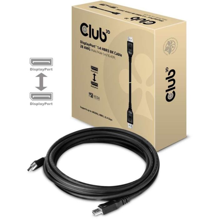 Club3D Cable DisplayPort 1.4 HBR3 8K60Hz Macho/Macho 5m - Soporta 32.4Gb/s, 7680x4320, 3D y HDCP 1 Club3D Cable DisplayPort 1.4 HBR3 8K60Hz Macho/Macho 5m - Soporta 32.4Gb/s, 7680x4320, 3D y HDCP 1