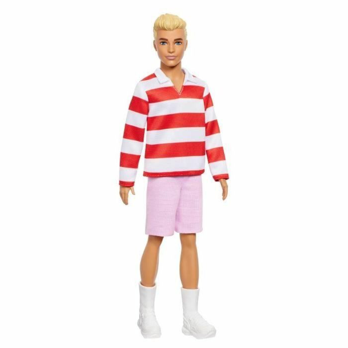 Barbie Hyv01 Muñeco Ken Fashionista con Polo Rayas, Pantalón Corto Rosa y Zapatillas Blancas 5