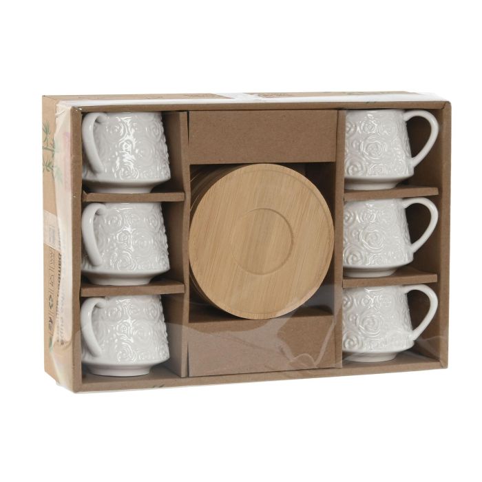 DKD Home Decor Tazas de Café Set de 6 Blancas de Porcelana y Bambú 90ml 3 DKD Home Decor Tazas de Café Set de 6 Blancas de Porcelana y Bambú 90ml 3