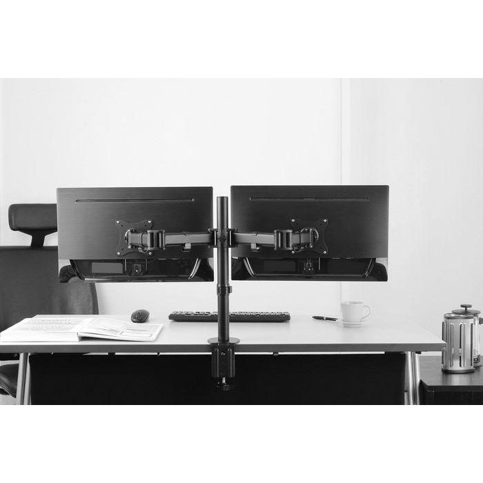 eSTUFF Soporte escritorio doble brazo extensible para 2 monitores 17" a 32" máx. 8kg/brazo VESA 2 eSTUFF Soporte escritorio doble brazo extensible para 2 monitores 17" a 32" máx. 8kg/brazo VESA 2