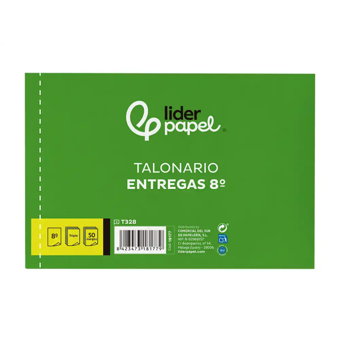 Liderpapel T328 Talonario Entregas 8º Original y 2 Copias Apaisado 1