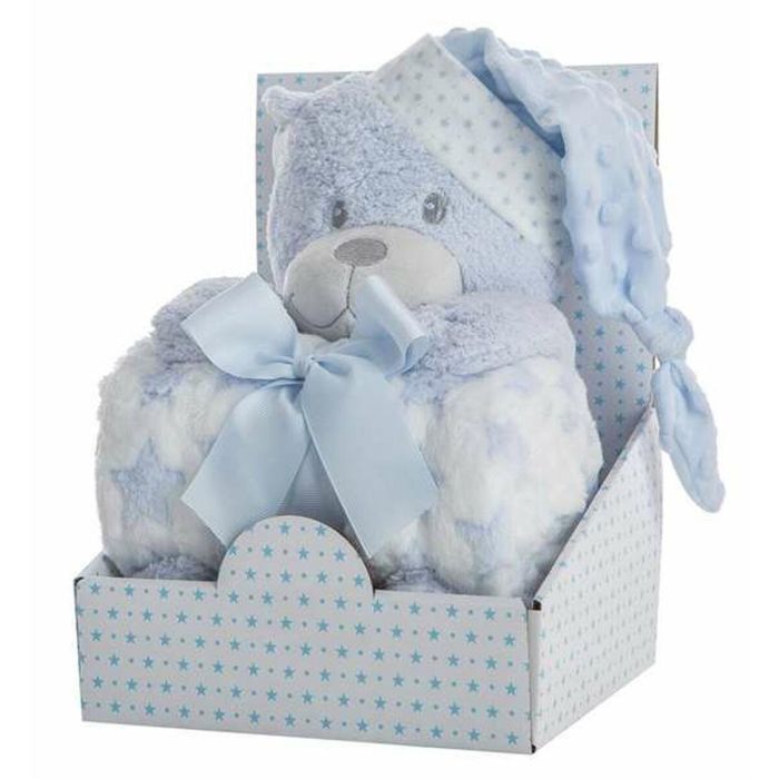 Peluche oso azul 28 cm con manta coralina 100x75 cm en caja - modelos surtidos