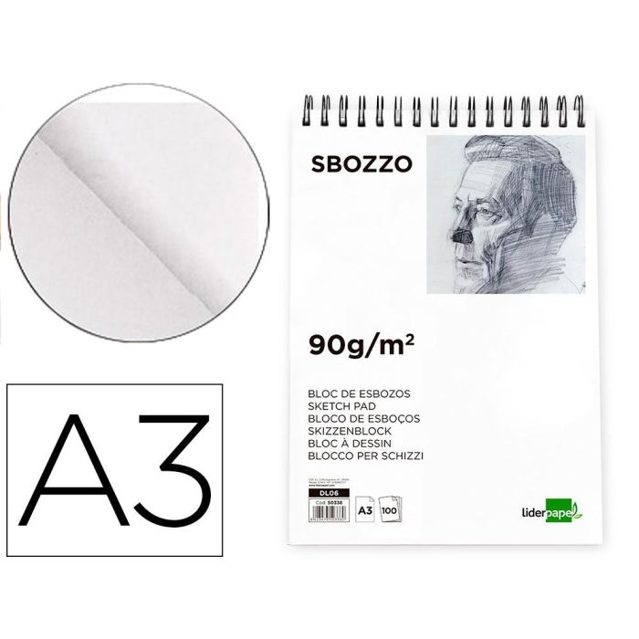 Bloc Dibujo Liderpapel Esbozos Espiral A3 297x420 mm 100 Hojas 90 gr-M2 Sin Recuadro