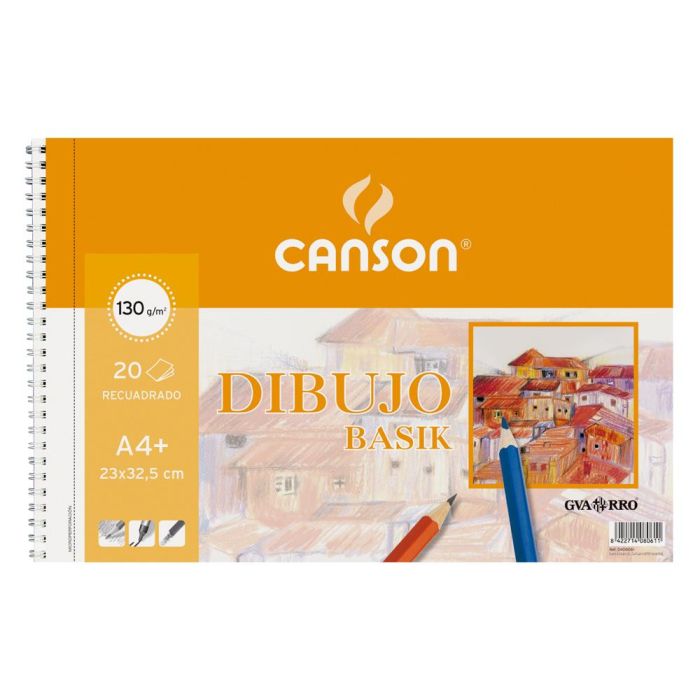 Canson Bloc Dibujo Basik Espiral 20H A4+ 130 gr Microperforado 2 Taladros C-Recuadro Pack 10 Ud Blanco Natural 1