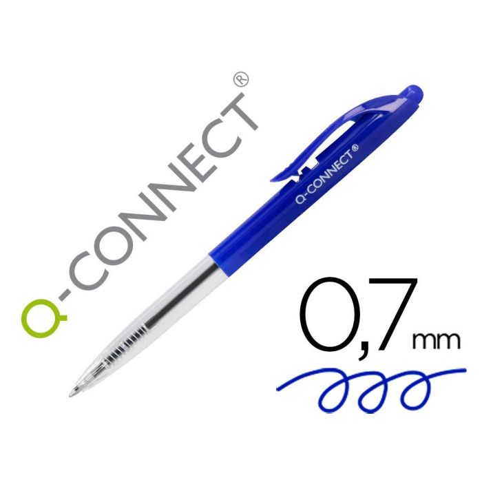 Boligrafo Q-Connect Retractil Con Clip Diseño Fino Tinta Aceite 0,7 mm Color Azul 20 unidades