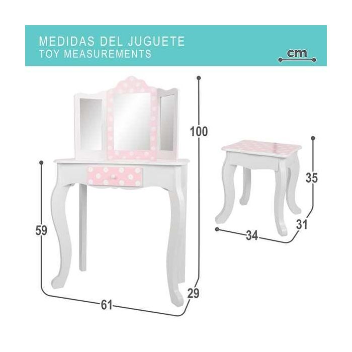 Tocador Con Banqueta Teamson Rosa Blanco Lunares 63 x 100 x 29 cm 7