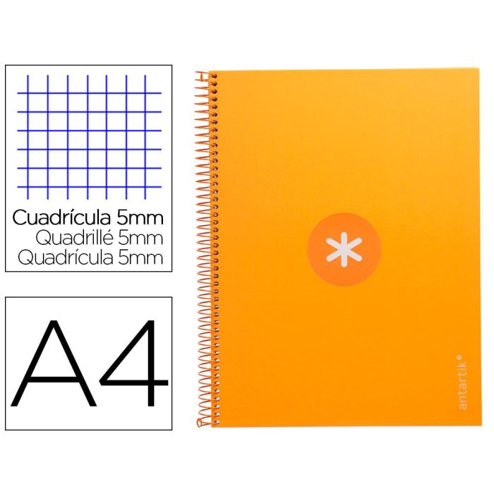 Cuaderno Espiral A4 Micro Antartik Tapa Forrada 80H 90 gr Cuadro 5 mm 1 Banda 4 Taladros Mostaza