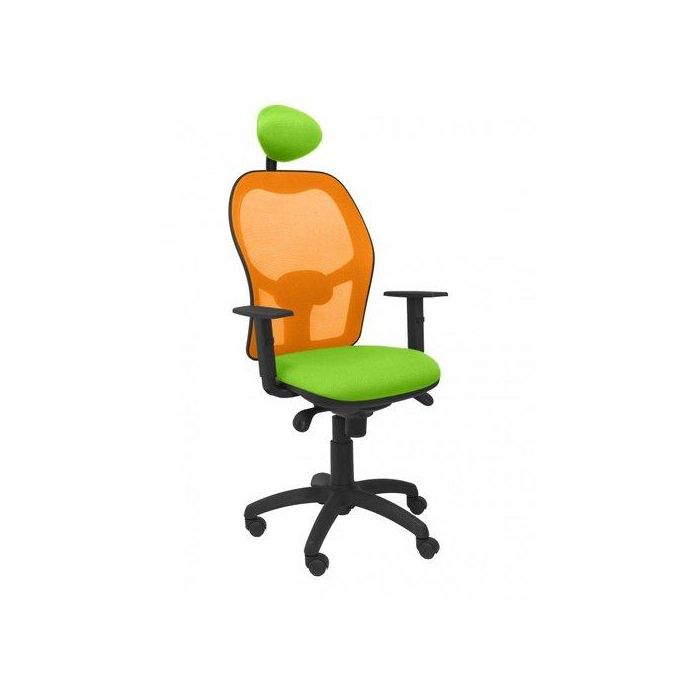 Silla Piqueras Y Crespo Jorquera Brazos Regulables Cabecero Fijo Mecanismo Sincro Con Regulador De Tension Respaldo De Malla Naranja Y Asiento Tapizado Bali Verde