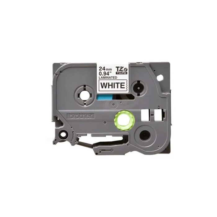 Brother Cinta Laminada TZe 24 mm Negro sobre Blanco, Duradera, Resistente a la Abrasión, Agua y Temperatura para Rotuladoras P-touch