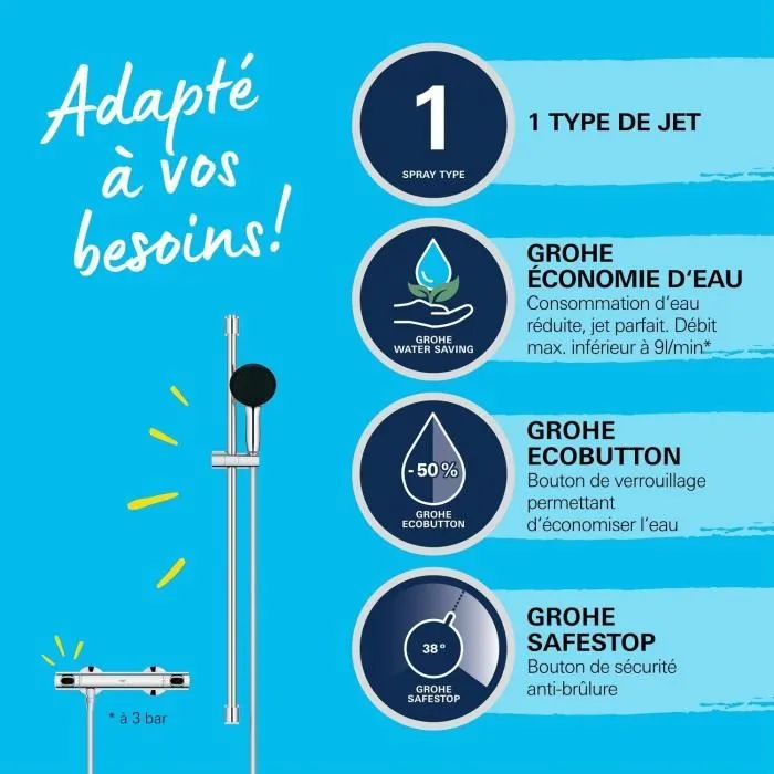 Grohe 34805001 Conjunto de ducha termostático de 1 chorro - Gris 2