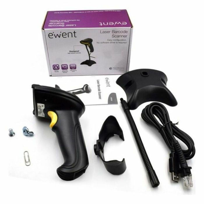 Ewent EW3400 Lector de Códigos de Barras 1D Láser Portátil USB con Base Manos Libres para Negocios y Almacenes, Negro Resistente 2 Ewent EW3400 Lector de Códigos de Barras 1D Láser Portátil USB con Base Manos Libres para Negocios y Almacenes, Negro Resistente 2